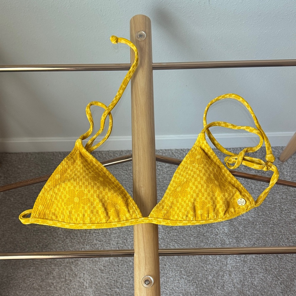 Billabong Yellow Floral Textured Triangle Bikini Top - Size Small